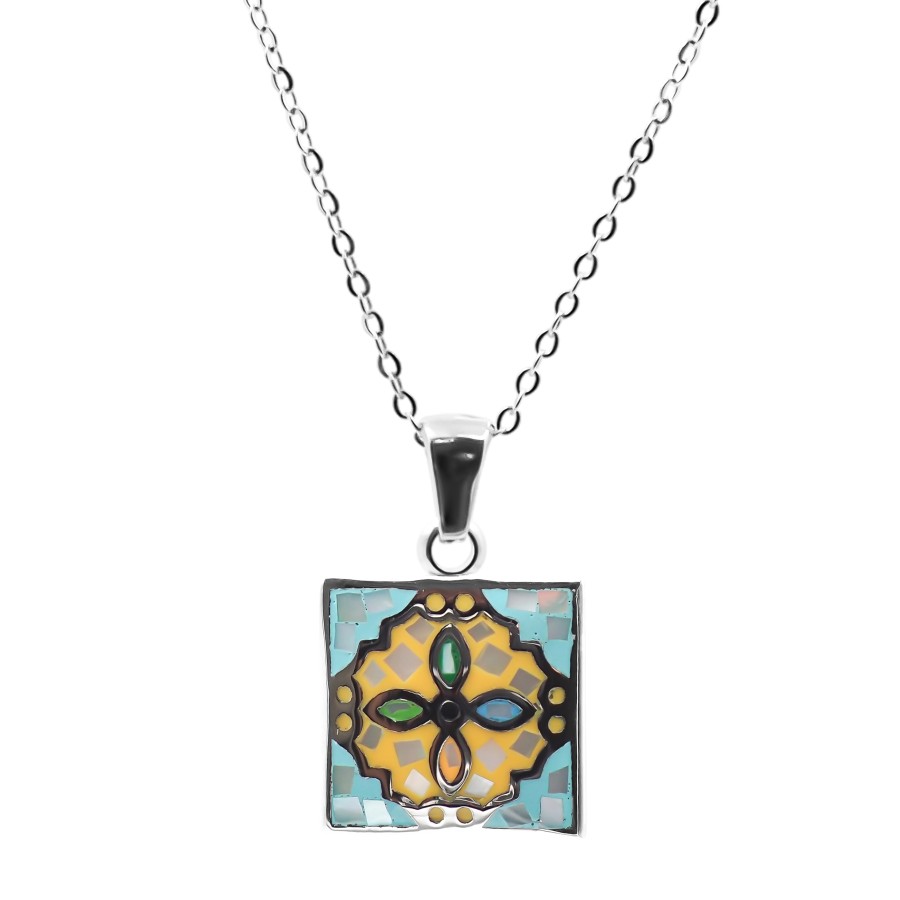 Collier en acier émail et nacre - 40+5cm - Grossiste Bijoux Toltek