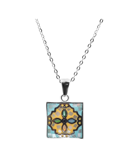 Collier en acier émail et nacre - 40+5cm - Grossiste Bijoux Toltek