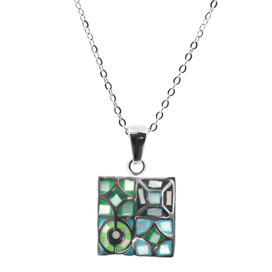 Collier en acier émail et nacre - 40+5cm - Grossiste Bijoux Toltek