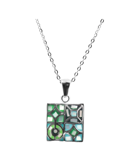 Collier en acier émail et nacre - 40+5cm - Grossiste Bijoux Toltek