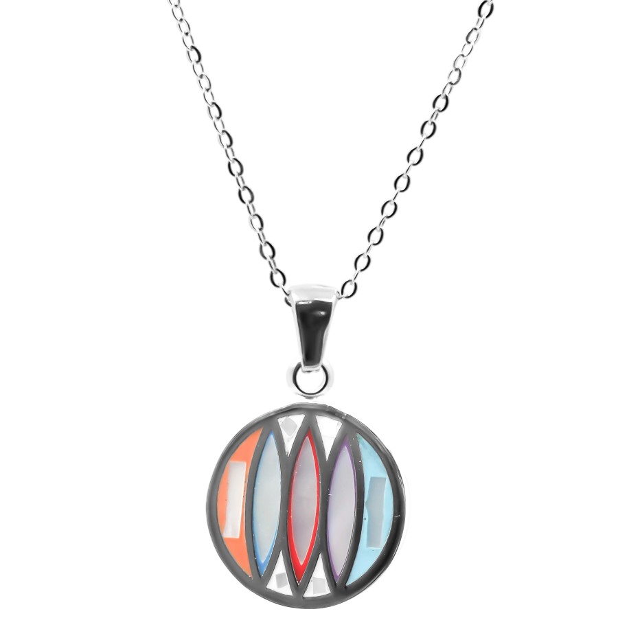 Collier en acier émail et nacre - 40+5cm - Grossiste Bijoux Toltek