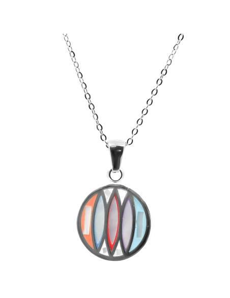 Collier en acier émail et nacre - 40+5cm - Grossiste Bijoux Toltek
