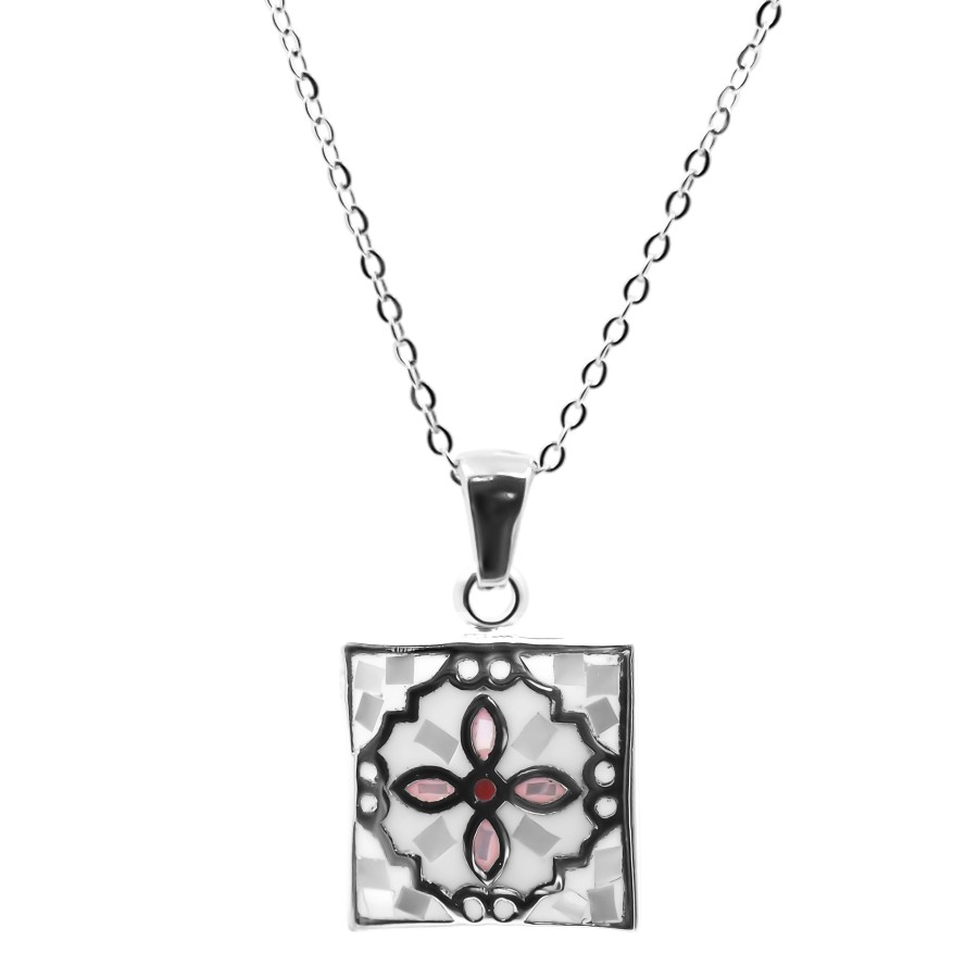 Collier en acier émail et nacre - 40+5cm - Grossiste Bijoux Toltek