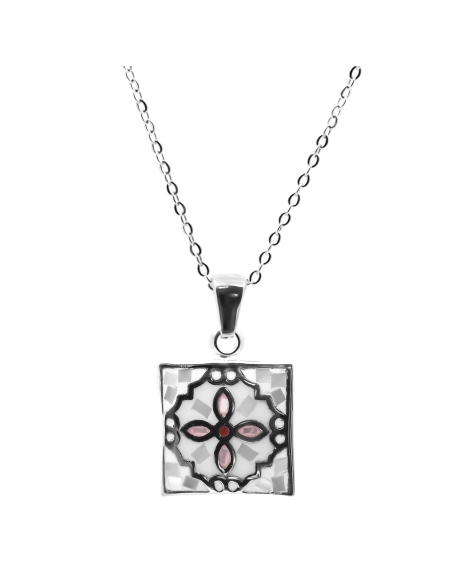 Collier en acier émail et nacre - 40+5cm - Grossiste Bijoux Toltek