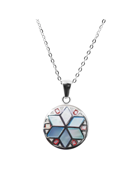 Collier en acier émail et nacre - 40+5cm - Grossiste Bijoux Toltek