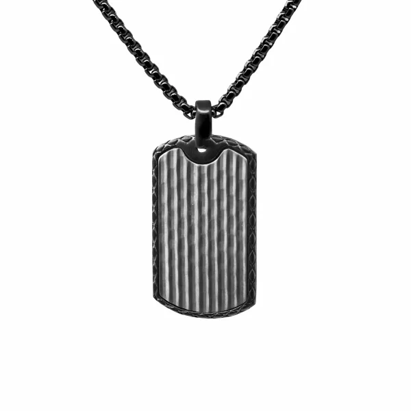 Collier en acier - base PVD noir - finition martelée blanche - plaq...