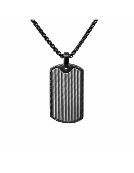 Collier en acier - base PVD noir - finition martelée blanche - plaq...