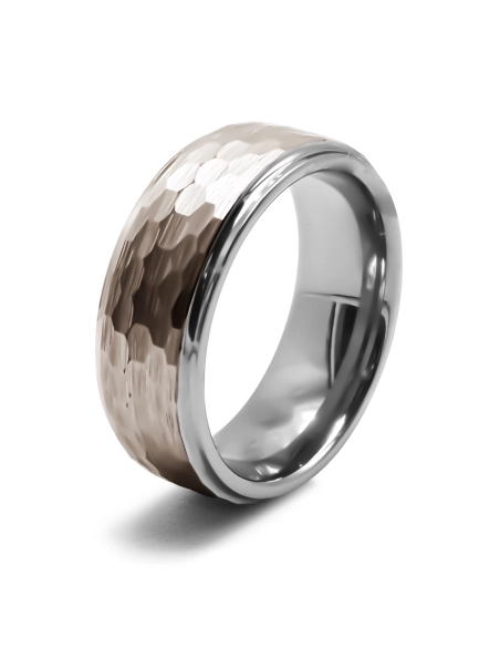 Bague en tungstène - PVD gris foncé - effet martelé - Taille 58 à 7...