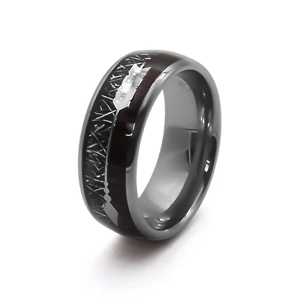 Bague en tungstène - bois koa - imitation météorite noire inscrutée...