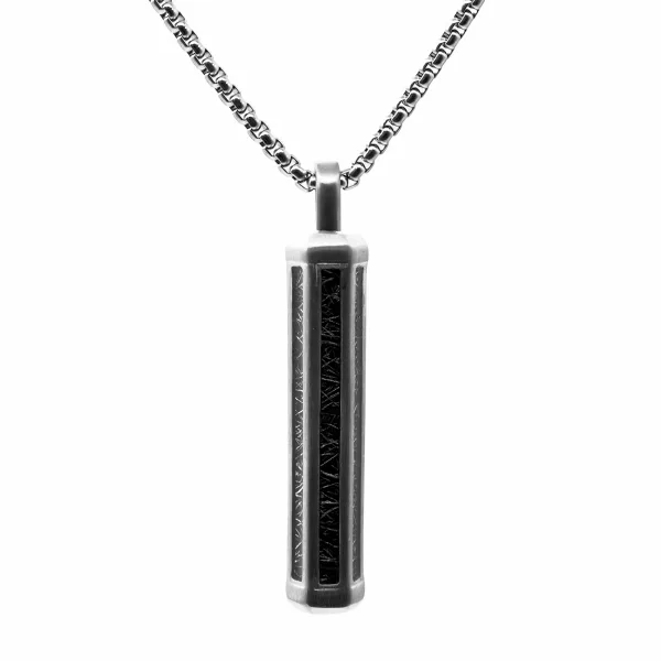 Collier en acier - imitation météorite noire incrsutée - finition b...