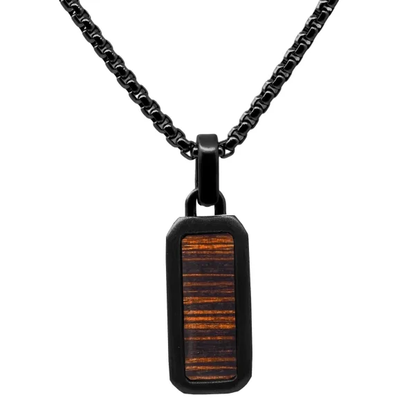 Collier en acier - PVD noir - bois teinté incrusté - pendant 19x10m...
