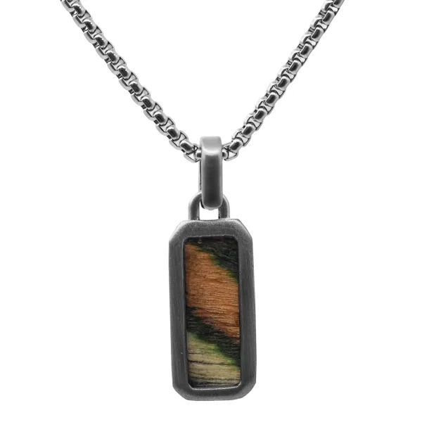 Collier en acier - bois teinté clair incrusté - pendant 19x10mm - 4...