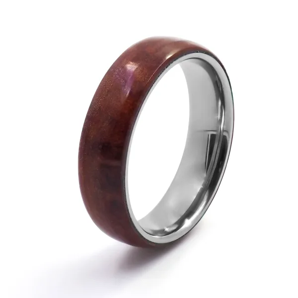 Bague en tungstène - bois teinté marron - largeur 6mm - Taille 58 à...