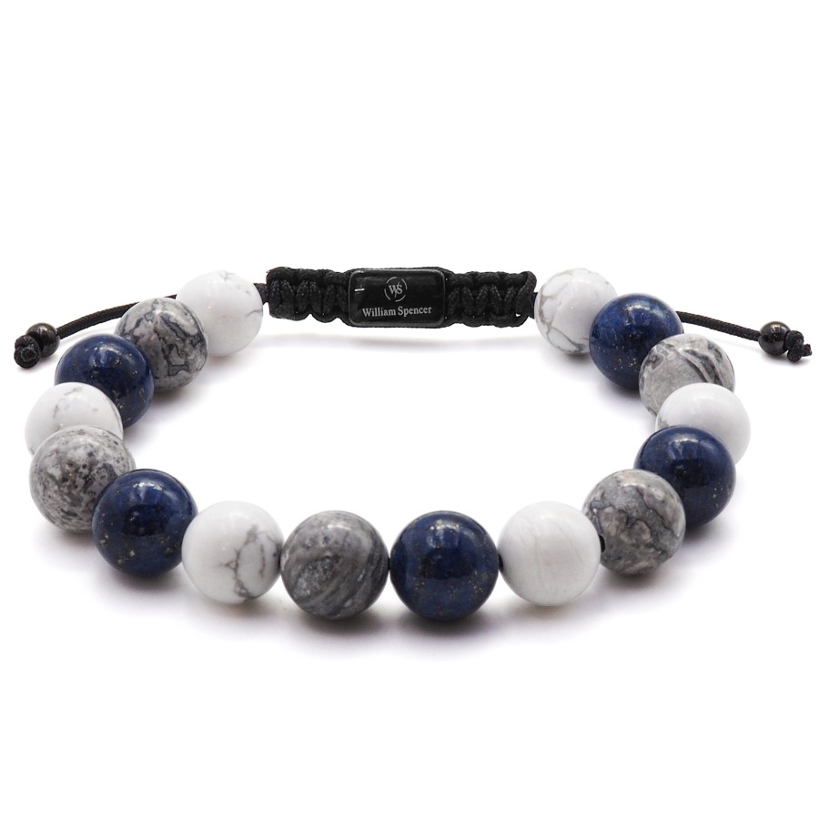 Bracelet acier - PVD noir - jaspe, sodalite & howlite - diamètre de...
