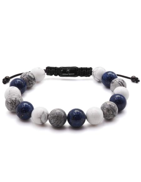 Bracelet acier - PVD noir - jaspe, sodalite & howlite - diamètre de...