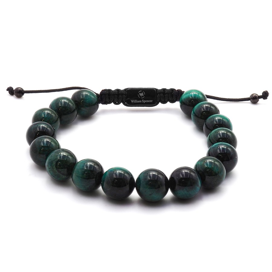Bracelet acier - PVD noir - œil de tigre vert - diamètre des billes...