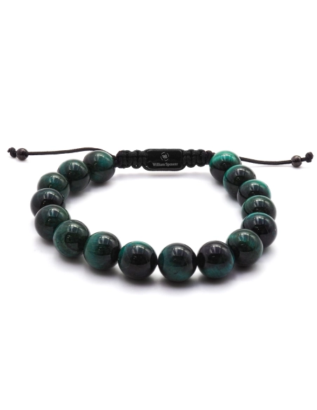 Bracelet acier - PVD noir - œil de tigre vert - diamètre des billes...