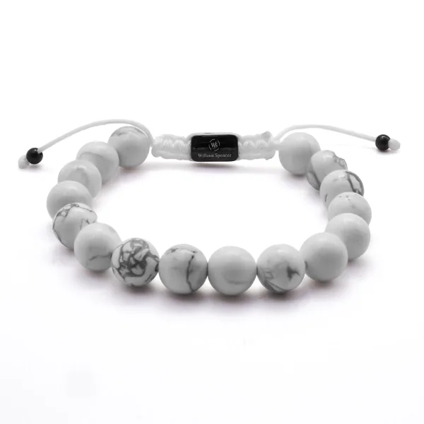 Bracelet acier - PVD noir - howlite blanche - diamètre des billes 1...