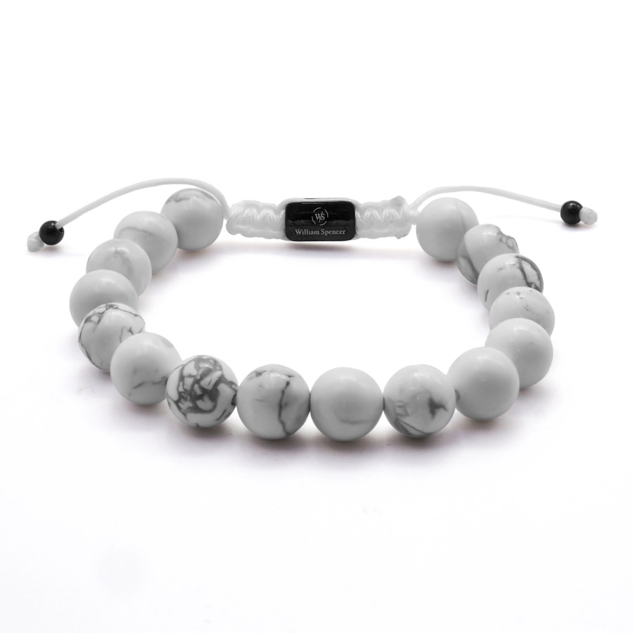 Bracelet acier - PVD noir - howlite blanche - diamètre des billes 1...