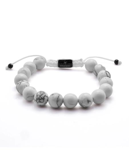 Bracelet acier - PVD noir - howlite blanche - diamètre des billes 1...