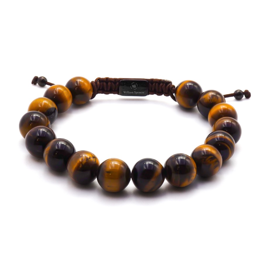 Bracelet acier - PVD noir - œil de tigre - diamètre des billes 10mm...