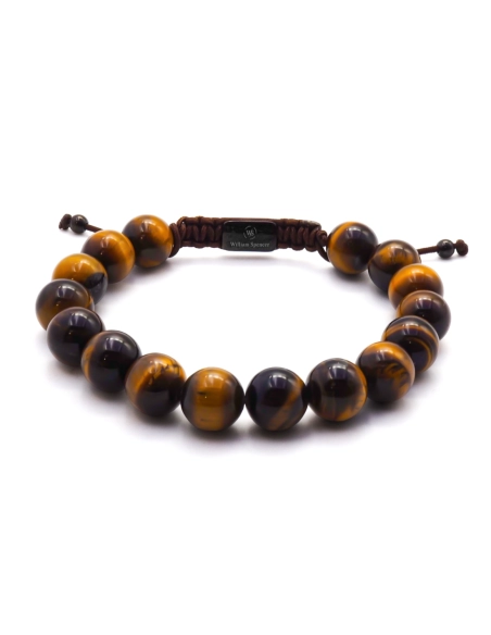 Bracelet acier - PVD noir - œil de tigre - diamètre des billes 10mm...