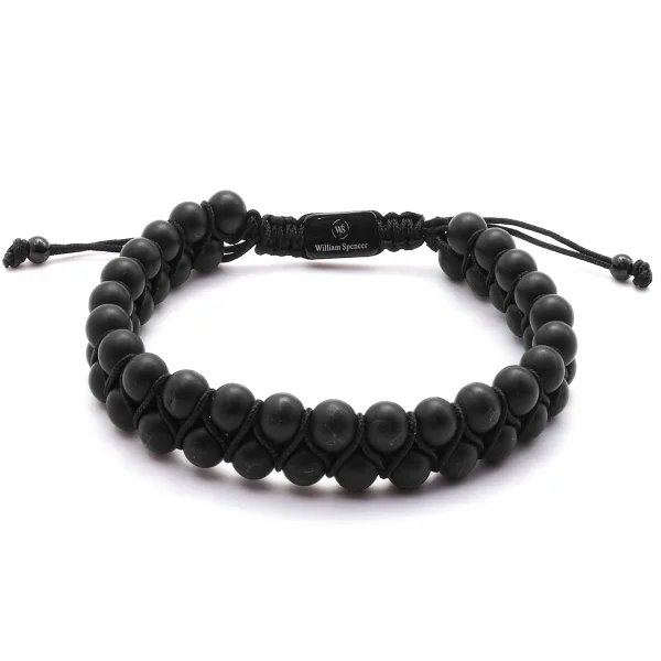 Bracelet acier - PVD noir - onyx - double rangs - diamètre des bill...