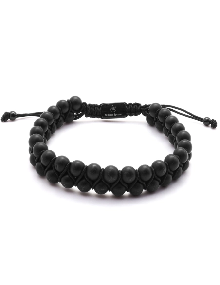 Bracelet acier - PVD noir - onyx - double rangs - diamètre des bill...