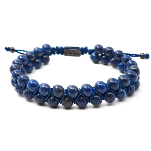 Bracelet acier - PVD noir - lapis lazuli - double rangs - diamètre ...