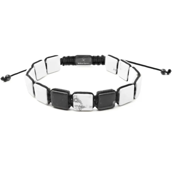 Bracelet acier - PVD noir - pierres carrés howlite et onyx finition...
