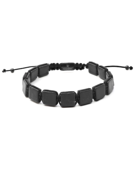 Bracelet acier - PVD noir - pierres carrés onyx finition matte 10x1...
