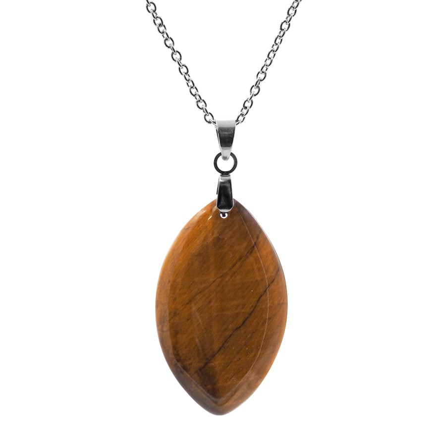 Collier acier - œil de tigre 34x20x3mm - 45+5cm - Grossiste Bijoux ...