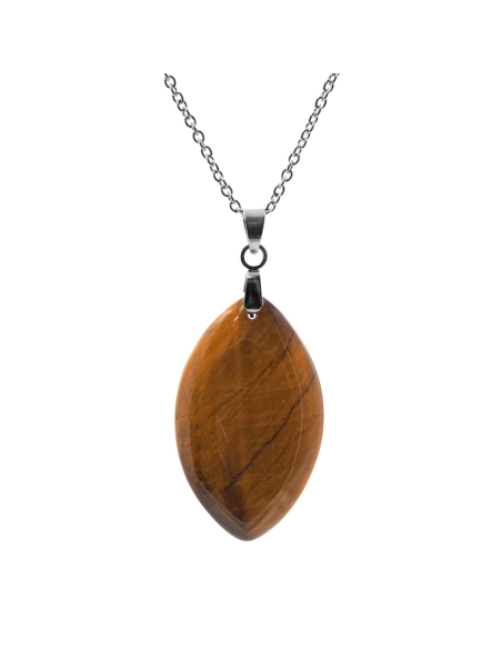 Collier acier - œil de tigre 34x20x3mm - 45+5cm - Grossiste Bijoux ...