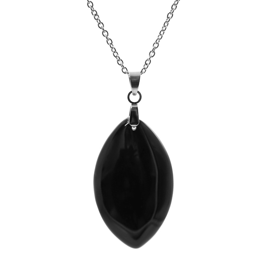 Collier acier - onyx - 34x20x3mm - - 45+5cm - Grossiste Bijoux Toltek