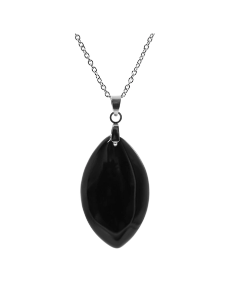 Collier acier - onyx - 34x20x3mm - - 45+5cm - Grossiste Bijoux Toltek