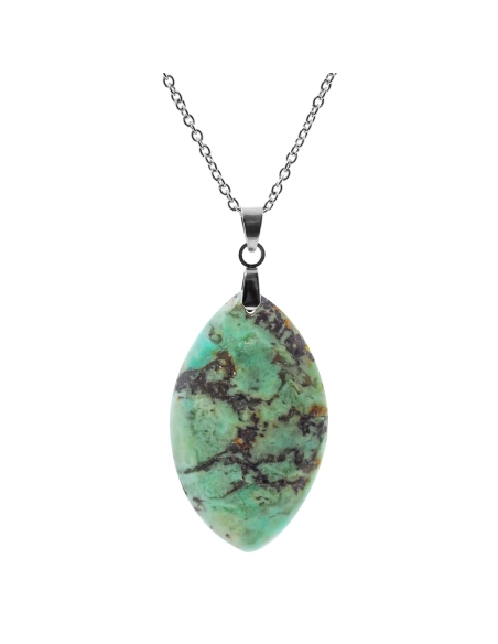 Collier acier - turquoise africaine - 34x20x3mm - 45+5cm - Grossist...