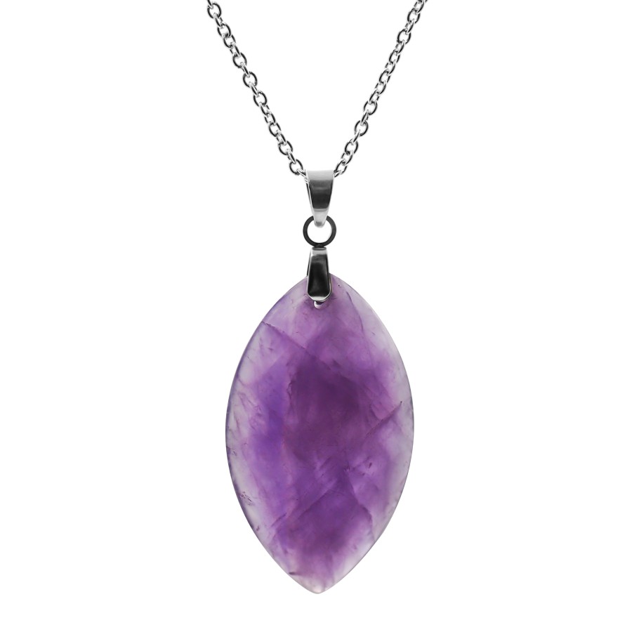 Collier acier - améthyste - 34x20x3mm - 45+5cm - Grossiste Bijoux T...