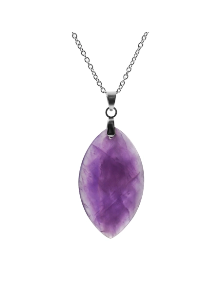 Collier acier - améthyste - 34x20x3mm - 45+5cm - Grossiste Bijoux T...