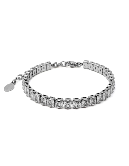 Bracelet acier - zircons blancs facettés rectangulaires 4x3mm - 15+...