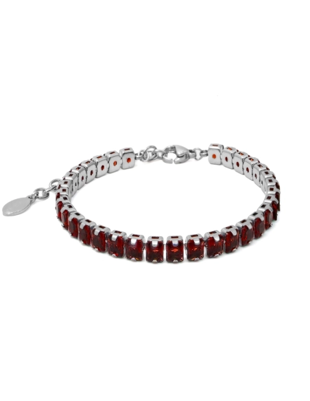 Bracelet acier - imitation rubis carrés facettés 4x4mm - 15+5cm - G...