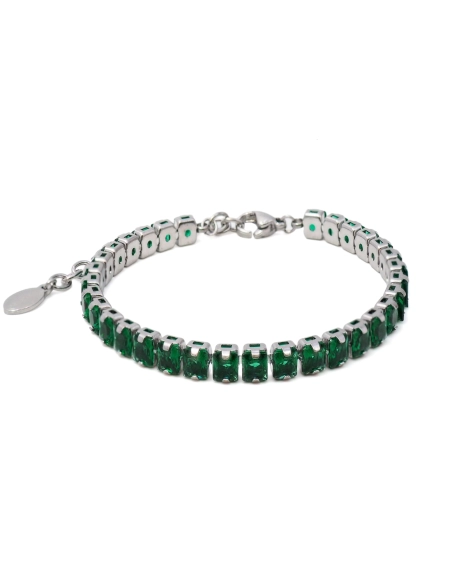 Bracelet acier - imitation émeraude carrés facettés verts 4x4mm - 1...