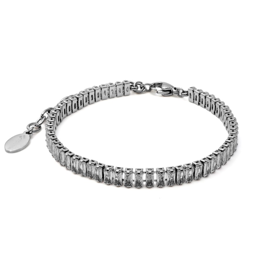 Bracelet acier - zircons rectangulaires facettés 2x4mm - 15+5cm - G...