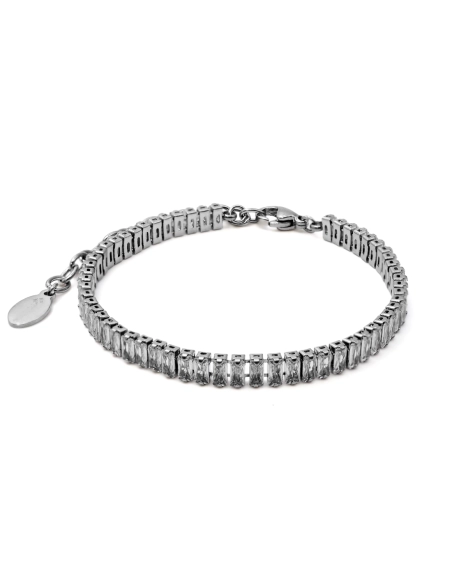 Bracelet acier - zircons rectangulaires facettés 2x4mm - 15+5cm - G...