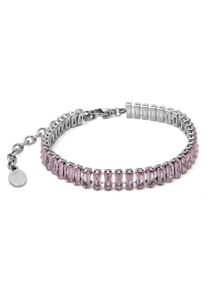 Bracelet acier - zircons rose rectangulaires facettés 2x4mm - 15+5c...