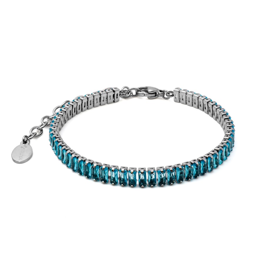 Bracelet acier - imitation aigue marine rectangulaires facettés 2x4...