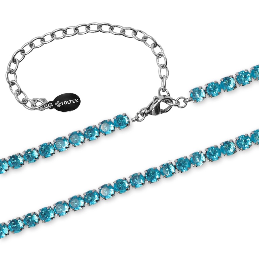 Collier acier - imitation aigue marine facettés ronds facettés 3mm ...