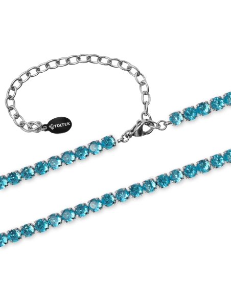 Collier acier - imitation aigue marine facettés ronds facettés 3mm ...