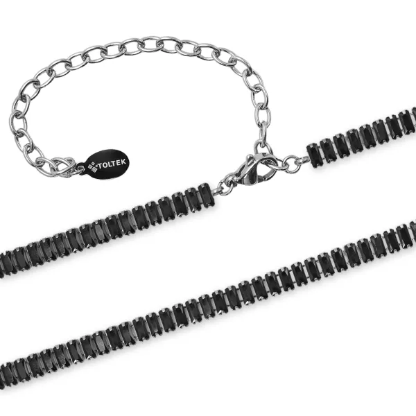 Collier acier - imitation spinelle noire rectangulaires facettés 2,...