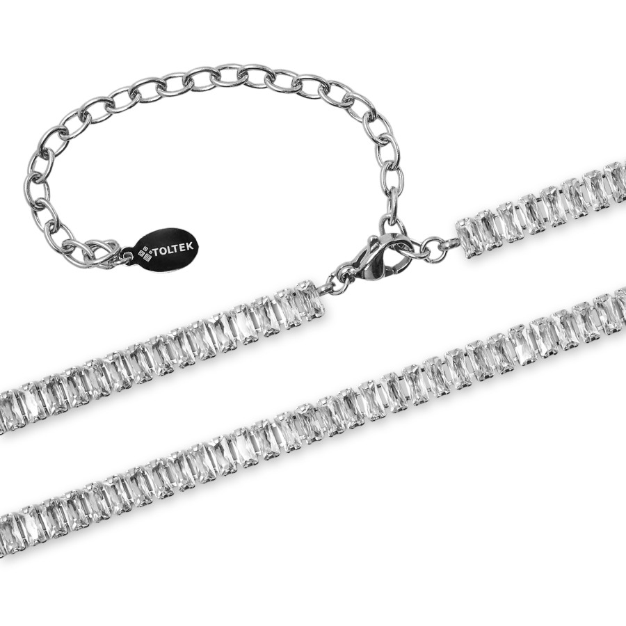 Collier acier - zircons rectangulaires facettés 2,5x5mm - 31+9cm - ...