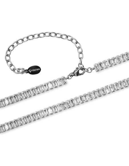 Collier acier - zircons rectangulaires facettés 2,5x5mm - 31+9cm - ...